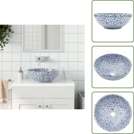 Aseo - vidaXL Lavabo sobre encimera redondo cerámica blanco y azul Φ41x14 cm - Tocador