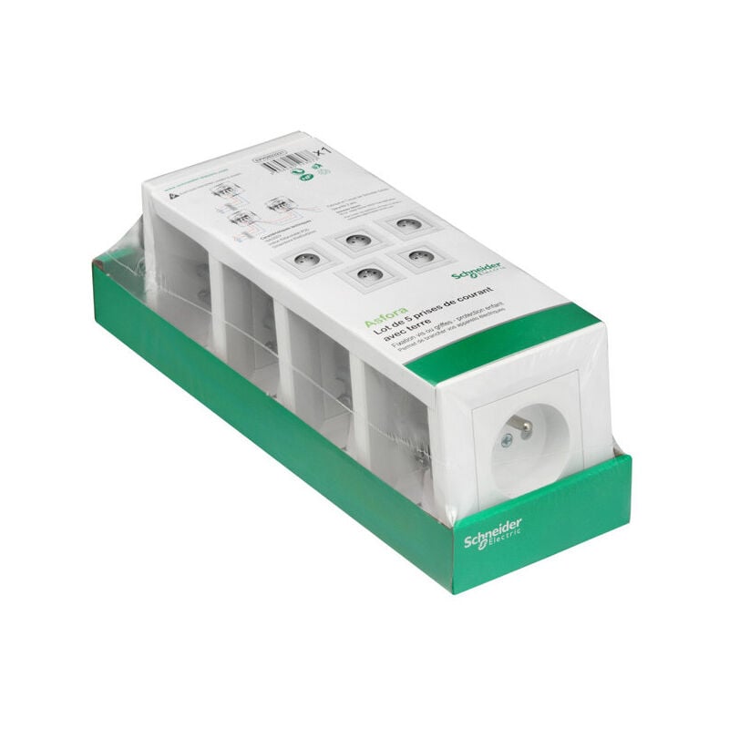 Lot de 5 prises 2P+T Asfora - Schneider