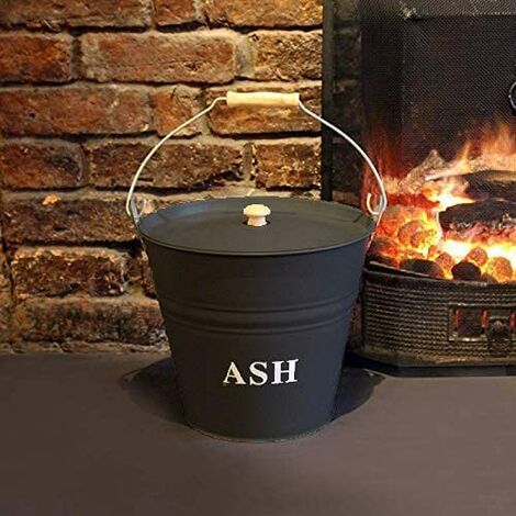 Ash Bucket, Vintage Style 12 Litre Coal Fire Bucket, Dark Grey with Lid, Fireside Fireplace Wood Burner Accessories. Coal BBQ Wood Log Holder