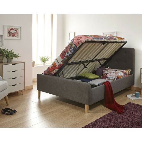 main image of "Ashbourne Side Lift Ottoman Solid Base Storage Bed - Grey Fabric 3ft Single 90 x 190"