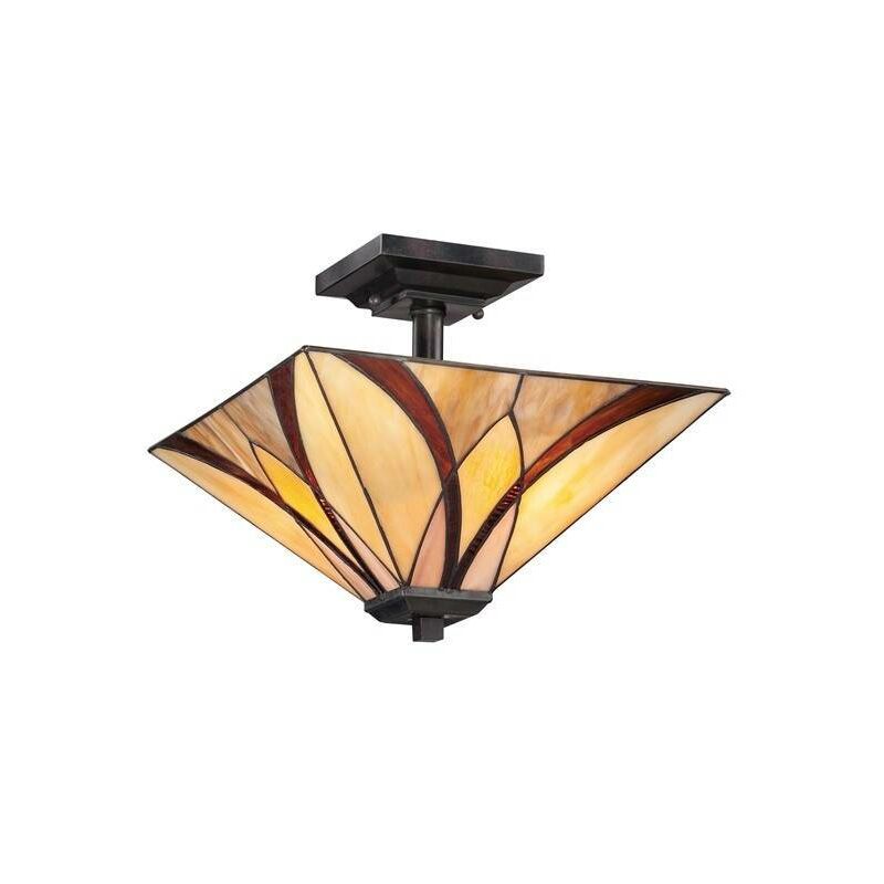 Elstead Asheville - 2 Light Semi Flush Ceiling Lamp Bronze, Tiffany Glass, E27