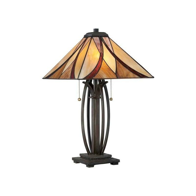 Elstead Lighting - Elstead Asheville - 2 Light Table Lamp Bronze, Tiffany Glass, E27