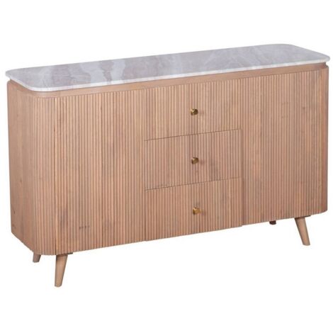Ashford Extra Large Sideboard - Natural Marble and Wood - L40 x W140 x H85 cm - Brown