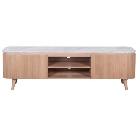 Ashford Large Tv Cabinet - Natural Marble and Wood - L40 x W170 x H50 cm - Brown