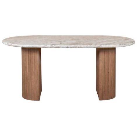 Ashford Pedestal 6-8 Seater Dining Table - Natural Marble and Wood - L85 x W170 x H76 cm - Brown