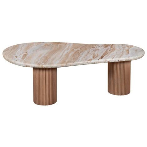 Ashford Pedestal Coffee Table - Natural Marble and Wood - L70 x W120 x H40 cm - Brown