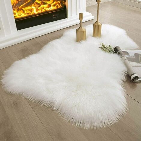 Ashler Tapis en fausse peau de mouton ultra doux Blanc moelleux Shaggy Tapis pour chambre à coucher Salon 2 pi x 3 pi