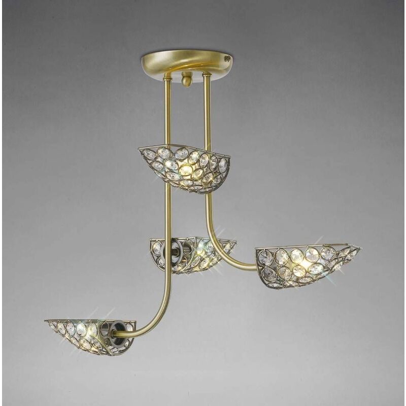 Ashton Semi Ceiling Light 4 Bulbs Antique Brass / Crystal
