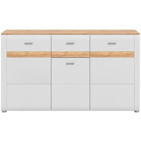 Ashton Sideboard 3 Türen, 1 Schublade matt hellgrau,Eiche dekor.