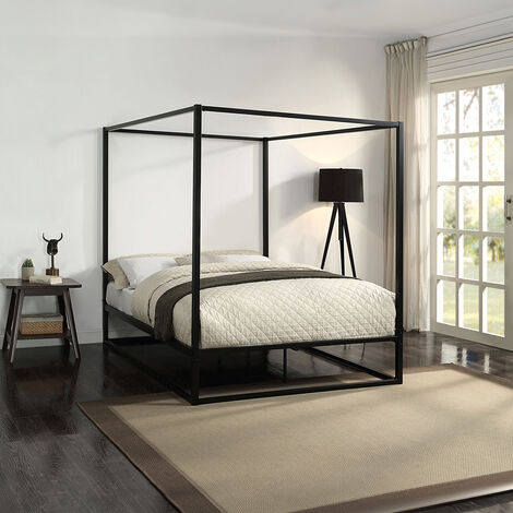 ASHWELL MODERN 4 FOUR POSTER METAL BED FRAME BLACK, KING SIZE