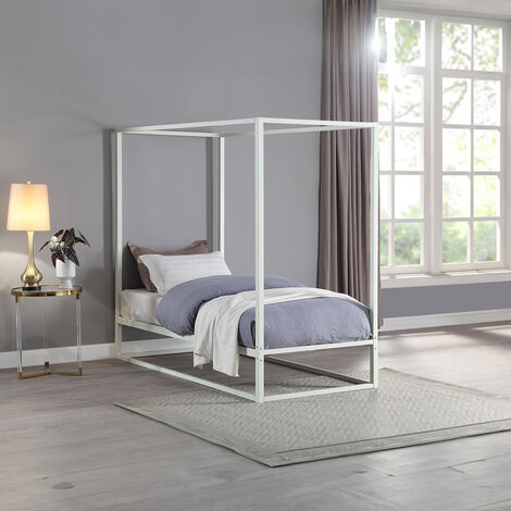 ASHWELL MODERN 4 FOUR POSTER METAL BED FRAME  WHITE, SINGLE