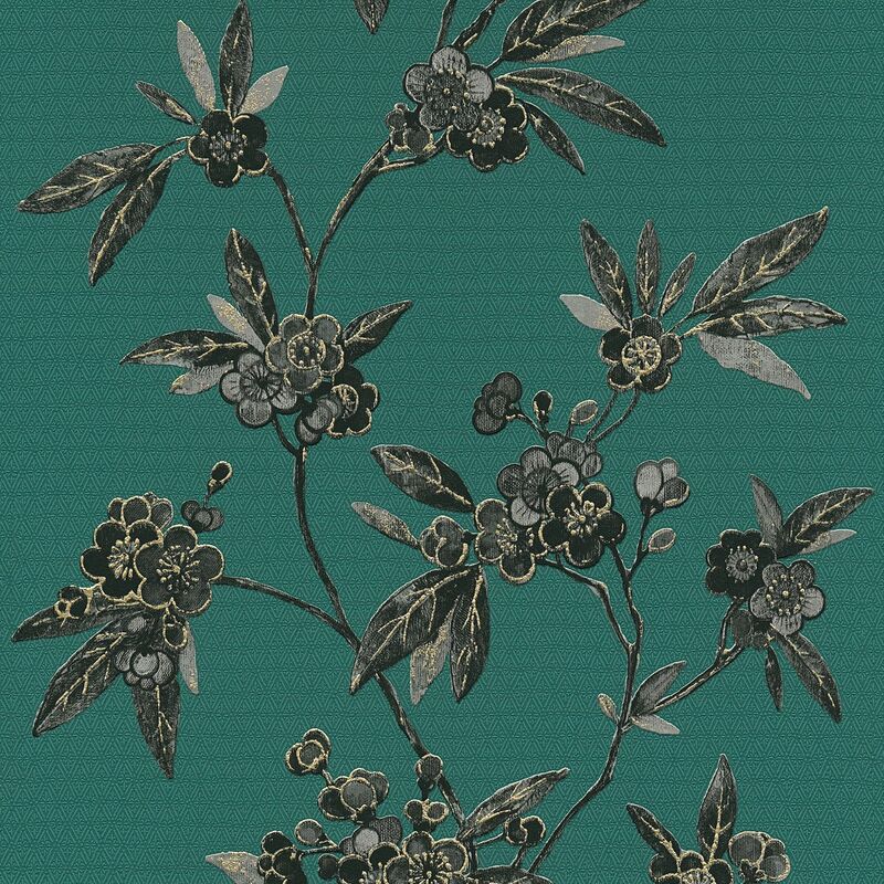 

Asia wallcovering wall Profhome 374722 non-woven wallpaper slightly textured with floral pattern shiny green black grey 5.33 m2 (57 ft2)