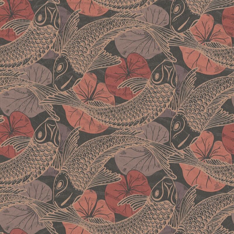 Profhome - Asia Wallcovering Wall 378595 Non-woven Wallpaper Smooth With Animal Pattern Shiny Red Bronze Grey Brown 5.33 M2 (57 Ft2)