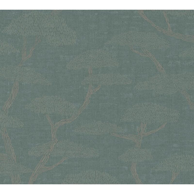 Asia wallcovering wall Profhome 387412 hot embossed non-woven wallpaper slightly textured with Asian pattern matt green teal beige 5.33 m2 (57 ft2)