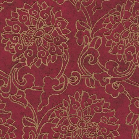 main image of "Asian Fusion Red And Gold Wallpaper Embossed Textured Vinyl Paste The Wall"