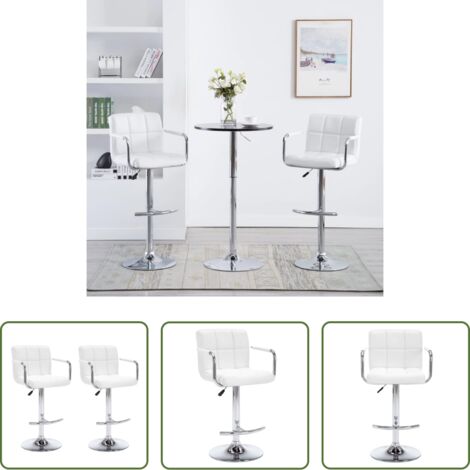 Asiento ajustable -  Taburetes de cocina 2 unidades cuero sintético blanco