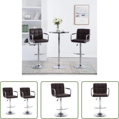 Asiento ajustable -  Taburetes de cocina 2 unidades cuero sintético marrón