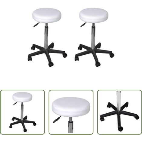 Asiento ajustable -  Taburetes de oficina 2 uds cuero sintético blanco