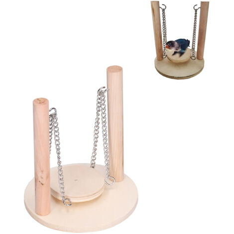 Asiento columpio de madera para loros, jaula pequeña con soporte, material natural, kit de montaje, 12,5 x 11 cm – 155 g, 5 piezas