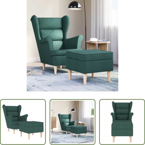 Asiento cómodo -  Sillón con reposapiés tela verde oscuro