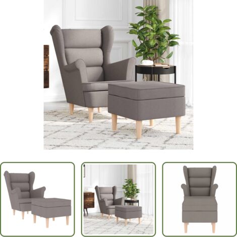 Asiento cómodo -  Sillón con taburete reposapiés de tela gris taupe