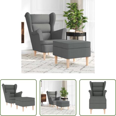 Asiento cómodo -  Sillón con taburete reposapiés tela gris oscuro