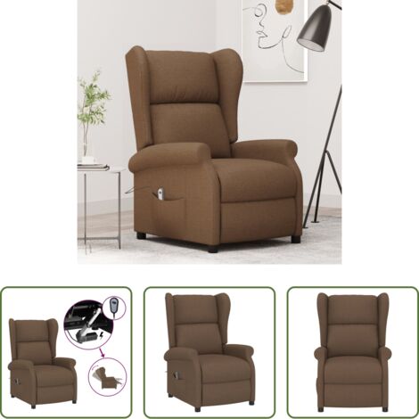 Asiento cómodo -  Sillón orejero reclinable eléctrico tela marrón