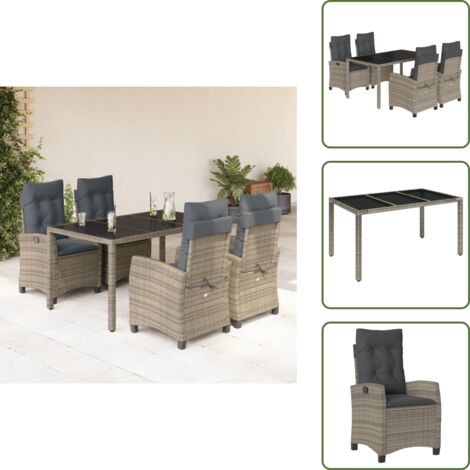 Asiento cómodo - vidaXL Set comedor de jardín 5 piezas con cojines ratán sintético gris - Cojín desenfundable
