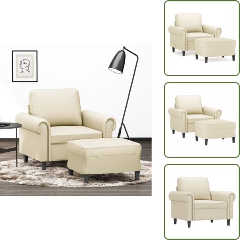 Asiento cómodo - vidaXL Sillón con taburete cuero sintético color crema 60 cm - Diseño moderno