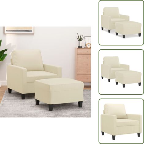 Asiento cómodo - vidaXL Sillón con taburete cuero sintético color crema 60 cm - Reposapiés para sofá