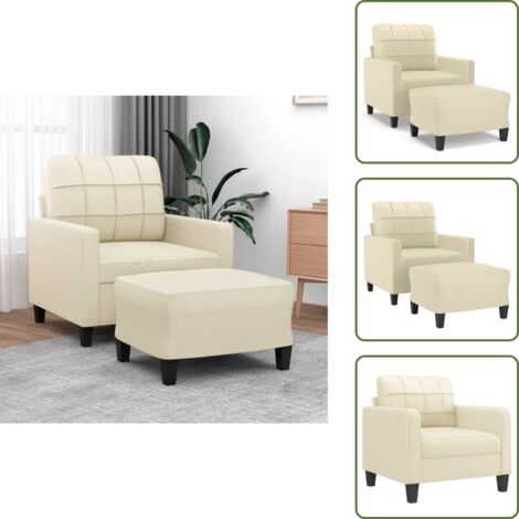 Asiento cómodo - vidaXL Sillón con taburete cuero sintético color crema 60 cm - Reposapiés para sofá