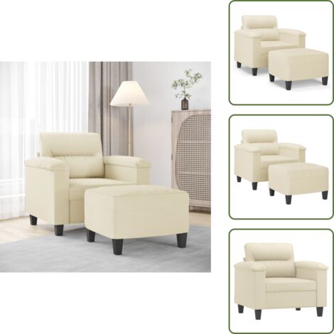 Asiento cómodo - vidaXL Sillón con taburete cuero sintético color crema 60 cm - Reposapiés para sofá