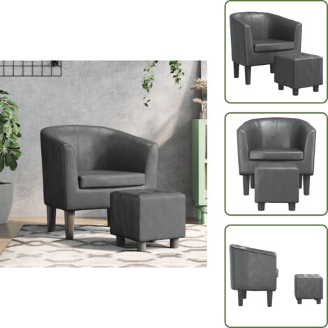 Asiento cómodo - vidaXL Sillón con taburete cuero sintético gris - Reposapiés