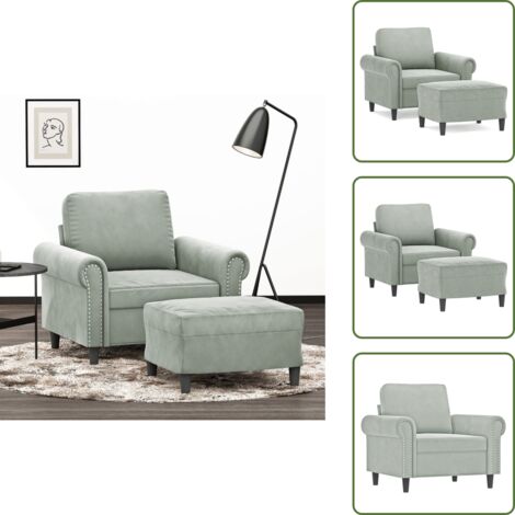 Asiento cómodo - vidaXL Sillón con taburete terciopelo gris claro 60 cm - Diseño moderno