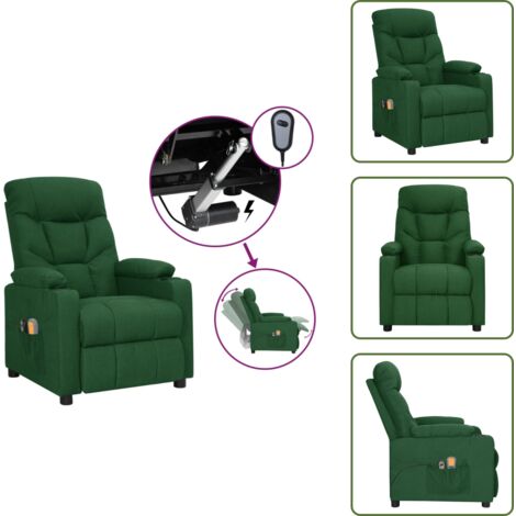 Asiento cómodo - vidaXL Sillón de masaje eléctrico tela verde oscuro - Reposapiés