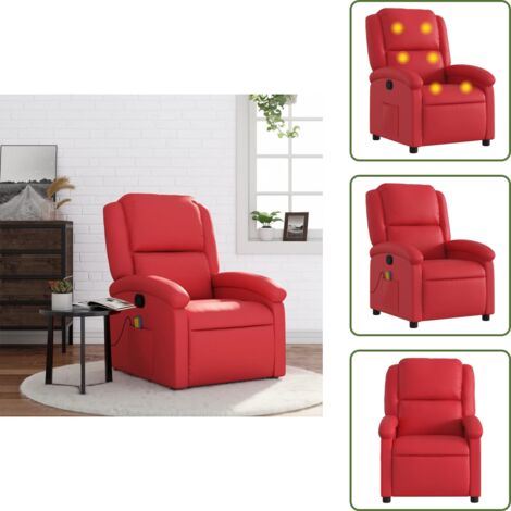 Asiento cómodo - vidaXL Sillón de masaje reclinable cuero sintético rojo - Cuero sintético