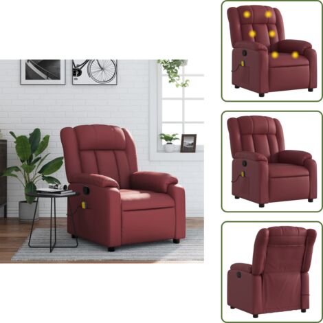 Asiento cómodo - vidaXL Sillón de masaje reclinable cuero sintético rojo tinto - Cuero sintético