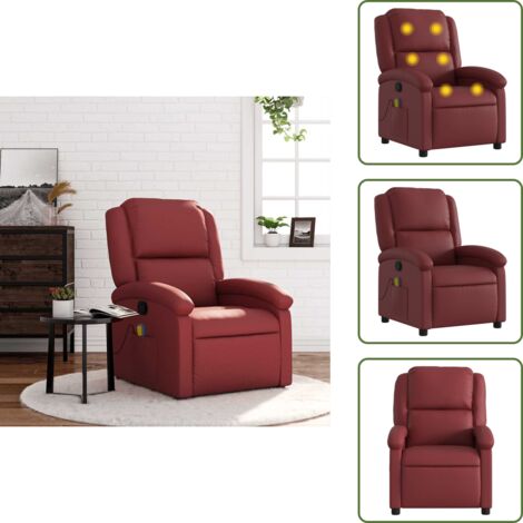 Asiento cómodo - vidaXL Sillón de masaje reclinable cuero sintético rojo tinto - Cuero sintético