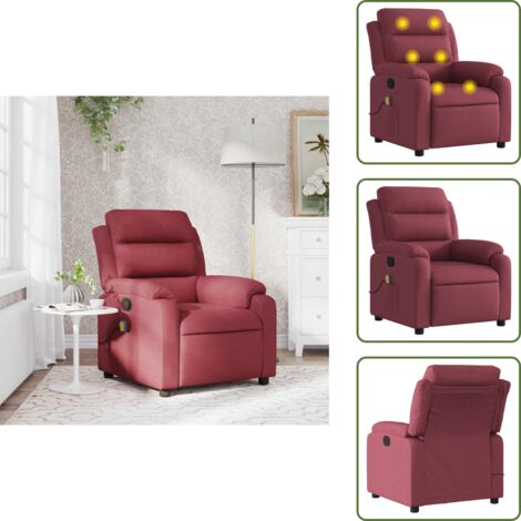 Asiento cómodo - vidaXL Sillón de masaje reclinable de tela color vino tinto - Masaje sin calor