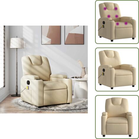 Asiento cómodo - vidaXL Sillón de masaje reclinable de tela crema - Masaje sin calor