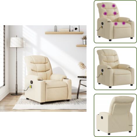 Asiento cómodo - vidaXL Sillón de masaje reclinable de tela crema - Masaje sin calor