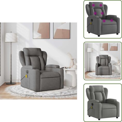 Asiento cómodo - vidaXL Sillón de masaje reclinable de tela gris oscuro - Masaje sin calor
