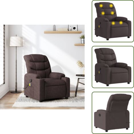 Asiento cómodo - vidaXL Sillón de masaje reclinable de tela marrón oscuro - Masaje sin calor