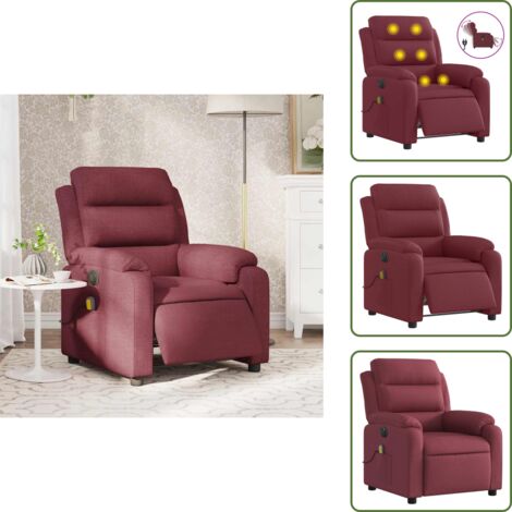Asiento cómodo - vidaXL Sillón de masaje reclinable eléctrico tela rojo tinto - Reposapiés eléctrico
