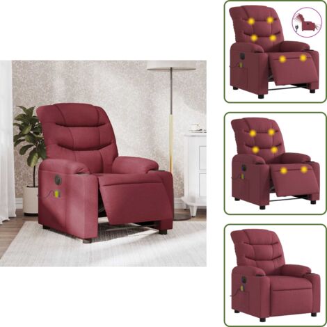 Asiento cómodo - vidaXL Sillón de masaje reclinable eléctrico tela rojo tinto - Reposapiés eléctrico