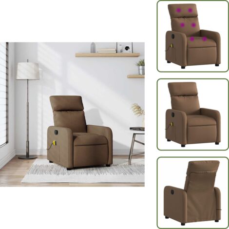Asiento cómodo - vidaXL Sillón reclinable con masaje de tela marrón - Reposapiés