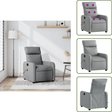 Asiento cómodo - vidaXL Sillón reclinable de masaje de tela gris claro - Reposapiés