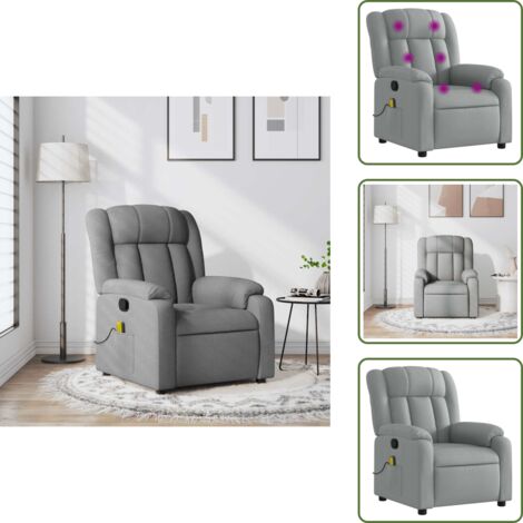 Asiento cómodo - vidaXL Sillón reclinable de masaje de tela gris claro - Reposapiés