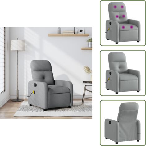 Asiento cómodo - vidaXL Sillón reclinable de masaje de tela gris claro - Reposapiés