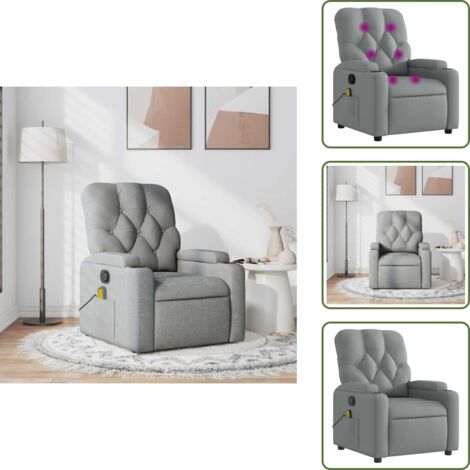Asiento cómodo - vidaXL Sillón reclinable de masaje de tela gris claro - Reposapiés